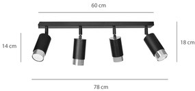 Lampada da Soffitto in Acciaio HIRO 4 Nero Cromo/Oro 4xGU10