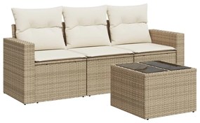 Set divano da giardino 4 pz con cuscini beige in polyrattan