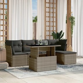 Set divano da giardino 6 pz con cuscini grigio in polyrattan