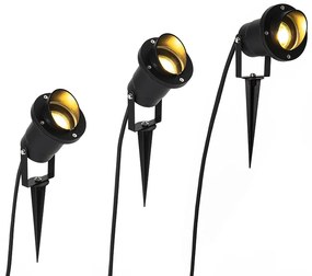 Set di 3 faretti da giardino neri con cavo e spina IP65 - Done