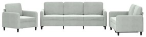 Set di divani 3 pz grigio chiaro in velluto
