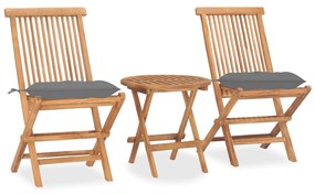 Set Da Pranzo Giardino Pieghevole 3 Pz Cuscino Massello Di Teak /