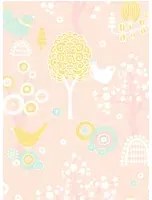 Majvillan Carta da parati Cherry Valley - Lovely Pink/ Yellow/ Turquoise/ Cream White