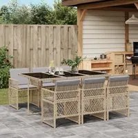 Set da Pranzo da Giardino 7 pz con Cuscini Beige in Polyrattan 3210732