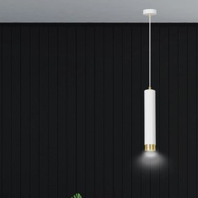 Sospensione 1 Luce Kibo In Acciaio Bianco Con Tubolare In Bianco E Oro