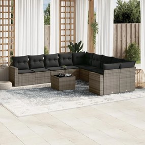 Set divani da giardino 11 pz con cuscini in polyrattan grigio