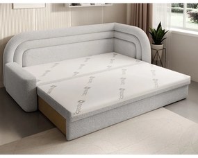 Divano color crema allungabile/con contenitore con penisola a destra e rivestimento in bouclé 223 cm Fabillo – ELTAP