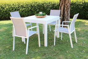 JERRI - set tavolo in alluminio cm 90/180 x 90 x 75 h con 4 poltrone Lotus