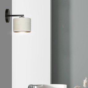 Applique 1 Luce Hilde In Acciaio Nero E Paralume In Tessuto Beige