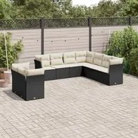 Set Divani da Giardino 9 pz con Cuscini Nero in Polyrattan 3249675