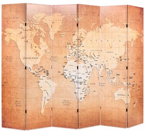 Paravento Pieghevole 228x170 Cm Stampa Mappa Del Mondo Giallo /