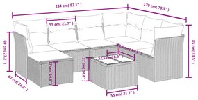 Set divani da giardino con cuscini 8 pz nero in polyrattan