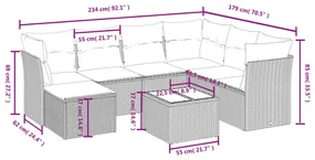 Set divani da giardino con cuscini 8 pz nero in polyrattan