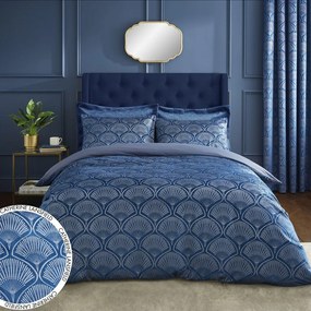 Set copripiumino e federa blu per letto matrimoniale e per letto esteso 230x220 cm Art Deco Pearl – Catherine Lansfield