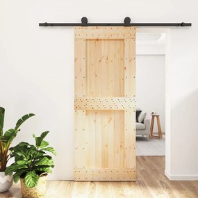 Porta Scorrevole Con Set Hardware 85x210 Cm Legno Massello Pino /