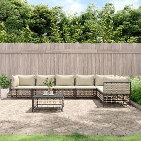 Set divani da giardino 8 pz con cuscini antracite in polyrattan