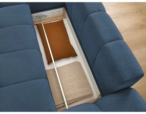 Divano angolare blu scuro allungabile e con contenitore (penisola a sinistra/chaise lounge) con rivestimento in ciniglia Everest – Bobochic Paris