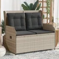 Panca Reclinabile Giardino con Cuscini Grigio Chiaro Polyrattan 368960