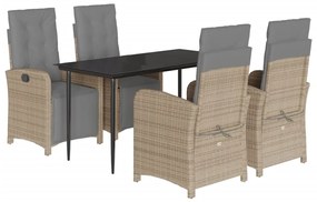 Set da pranzo da giardino 5 pz con cuscini beige in polyrattan
