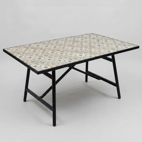 Tavolo Da Esterno 90x160 Cm Con Top In Maioliche E Struttura In Ferro Amalfi