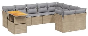 Set divano da giardino 10 pz con cuscini beige in polyrattan