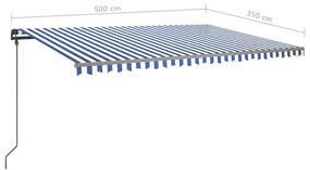 Tenda da Sole Retrattile Automatica con Pali 5x3,5 m Blu Bianca