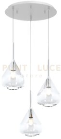 Sospensione bianco 3 luci tonda vetri trasparente 1177bi-s3 t-tr