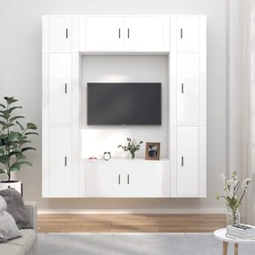 Set Mobili Porta Tv 8pz Bianco Lucido İn Legno Multistrato /