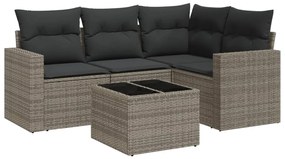 Set divano da giardino 5 pz con cuscini grigio in polyrattan