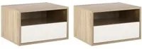 EasyComfort Set 2 Comodini Sospesi con Cassetto e Ripiano 45x35x27.5cm - Bianco e Color Legno