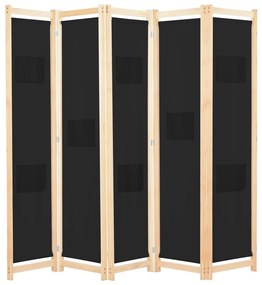 Divisorio A 5 Pannelli Nero 200x170x4 Cm İn Tessuto /