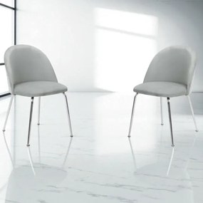 Sedia da pranzo in velluto Grigio Chiaro con gambe in metallo Cromo - PARIS 2 sedie