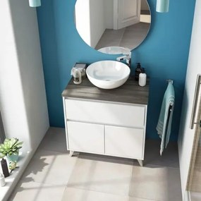 Mobile Bagno 80 Cm Con Lavabo Bacinella Da Appoggio Olmo E Bianco Ona