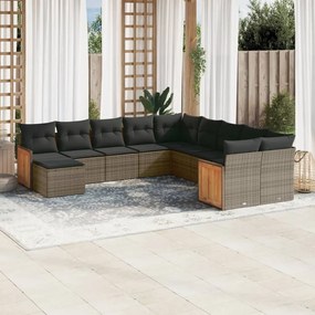 Set Divani da Giardino 11 pz con Cuscini in Polyrattan Grigio