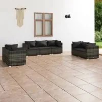 Set Divani da Giardino 7 pz con Cuscini in Polyrattan Grigio cod mxl 43774