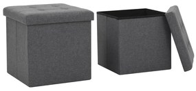 Pouf Pieghevoli Con Contenitore 2pz Grigio Scuro İn Simil Lino /