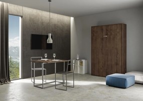 Letto una piazza e mezza a scomparsa 120 verticale Kentaro con colonna e pensili, Noce / Pensile Vasistas