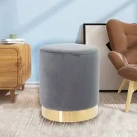 Pouf Poggiapiedi Velluto, Struttura Legno Base dorata 31x31x38cm Grigio