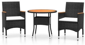 Set da Pranzo per Giardino 3 pz in Polyrattan Nero