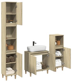 Set mobili da bagno 3 pz rovere sonoma in legno multistrato