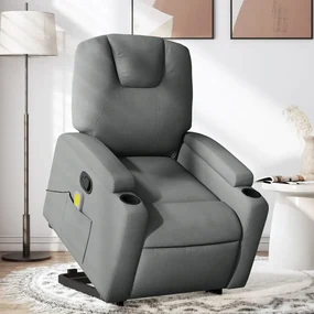 Poltrona Alzapersona Massaggi Reclinabile Grigio Scuro Tessuto /