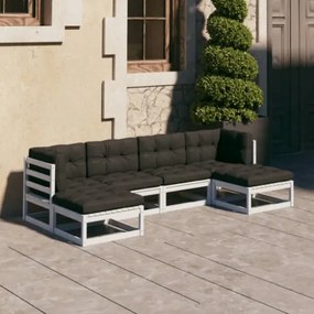 Set Divani da Giardino 6 pz con Cuscini Massello di Pino Bianco