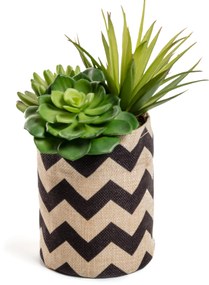 Kave Home - Mix piante Suculenta artificiali in un vaso da rafia naturale e nero
