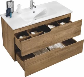 Mobile da bagno sospeso base 100 BORA moderno a 2 cassetti con lavabo ROVERE NODI