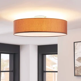 Lindby plafoniera Sebatin, Ø 50 cm, marrone chiaro, tessuto, E27