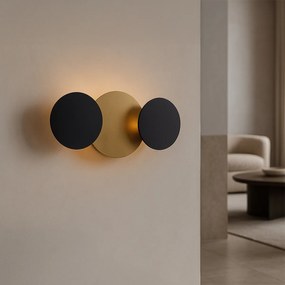 Lampada da parete moderna nera con oro incl. LED dimmerabile a 3 livelli 3 luci - Sunrise 3