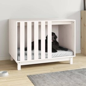 Casetta Per Cani Bianca 90x60x67 Cm İn Legno Massello Di Pino /