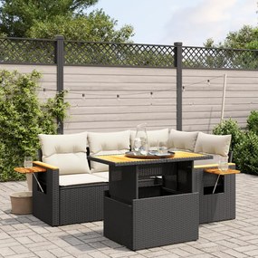 Set divani da giardino 5 pz con cuscini in polyrattan nero