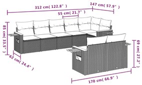 Set Divano da Giardino 8 pz con Cuscini Grigio in Polyrattan