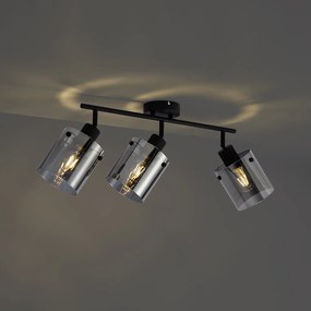 Faretto da soffitto di design nero con vetro fumé 3 luci - Domo